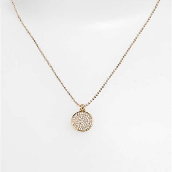 MICHAEL KORS GOLD TONE CHAIN,CRYSTAL PAVE DISK PENDANT NECKLACE - Picture 1 of 5